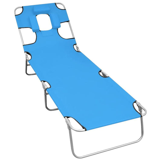 vidaXL Folding Sun Lounger with Head Cushion Steel Turqoise Blue, 310332