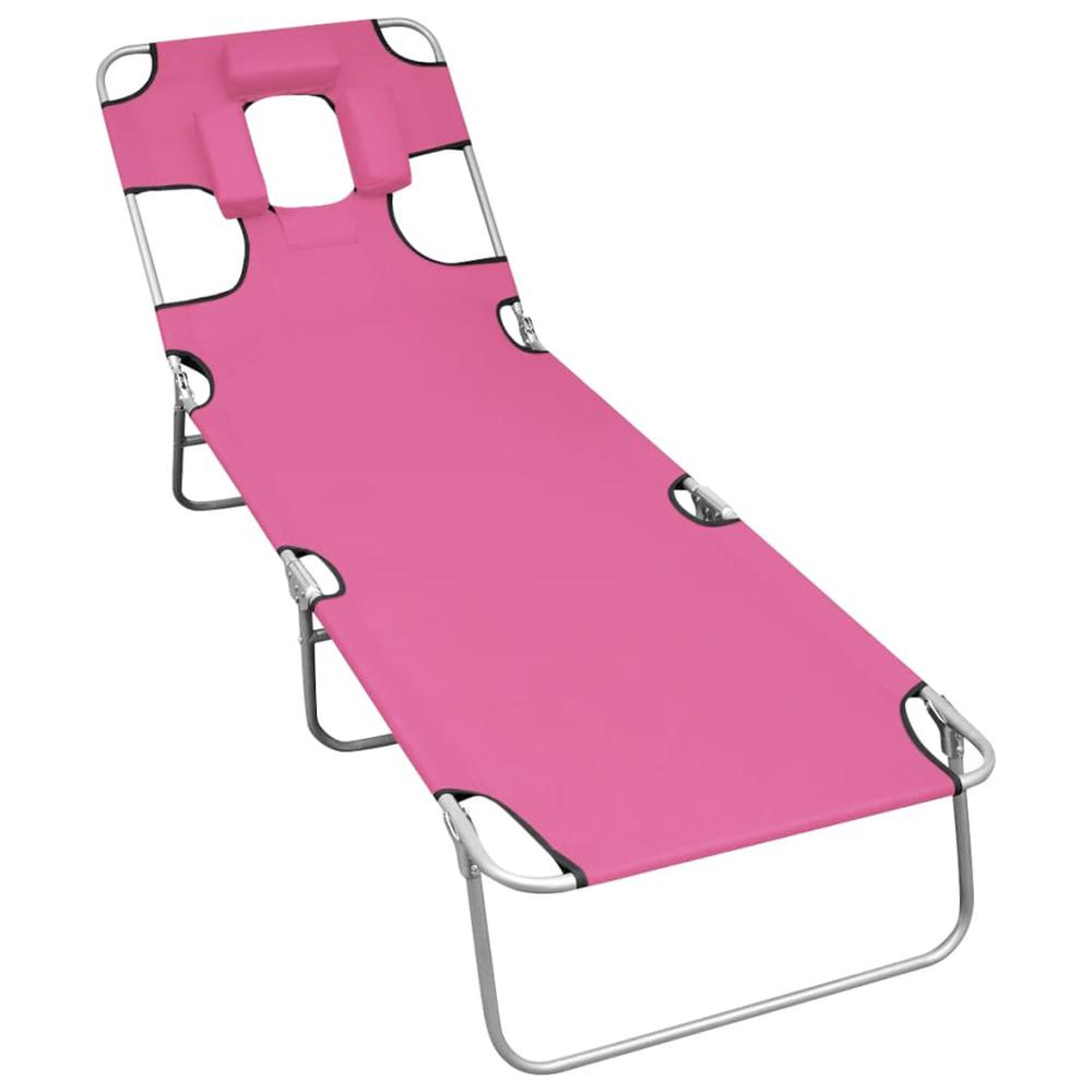 vidaXL Folding Sun Lounger with Head Cushion Steel Magento Pink, 310333