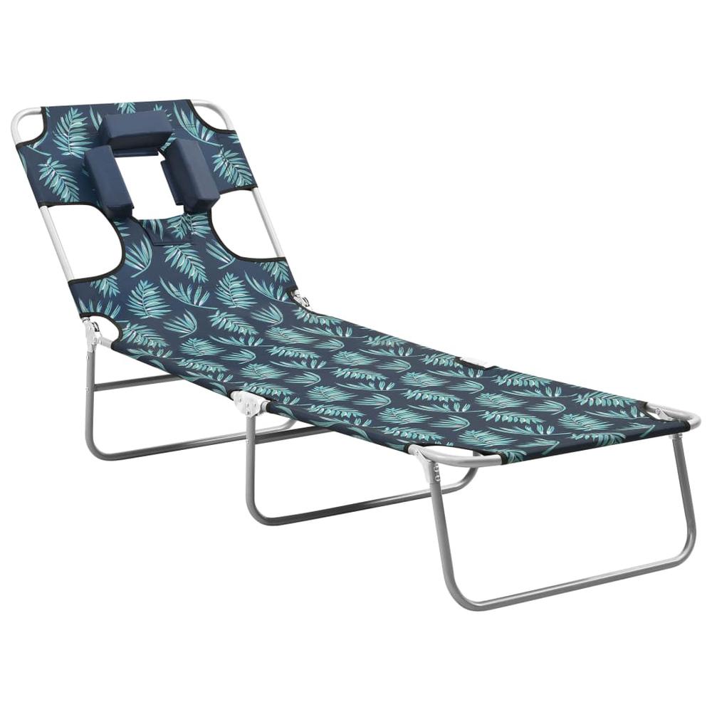 vidaXL Folding Sun Lounger with Head Cushion Steel Leaves Print, 310334