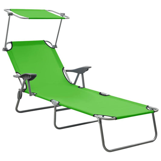 vidaXL Sun Lounger with Canopy Steel Green, 310335