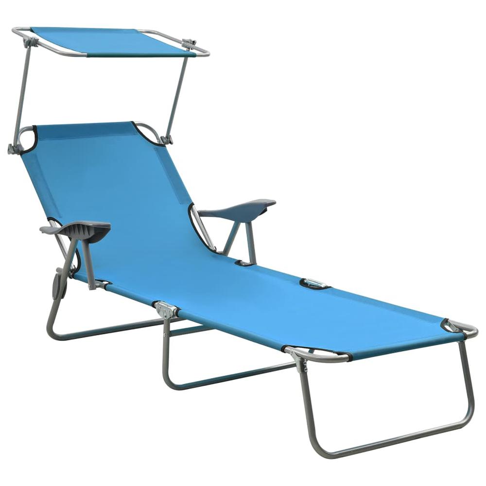 vidaXL Sun Lounger with Canopy Steel Blue, 310336