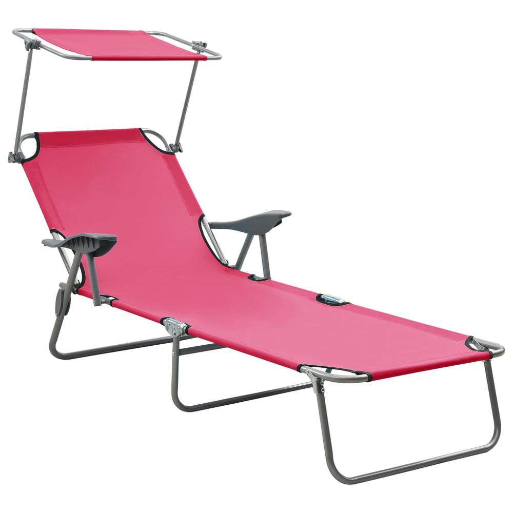 vidaXL Sun Lounger with Canopy Steel Pink, 310337