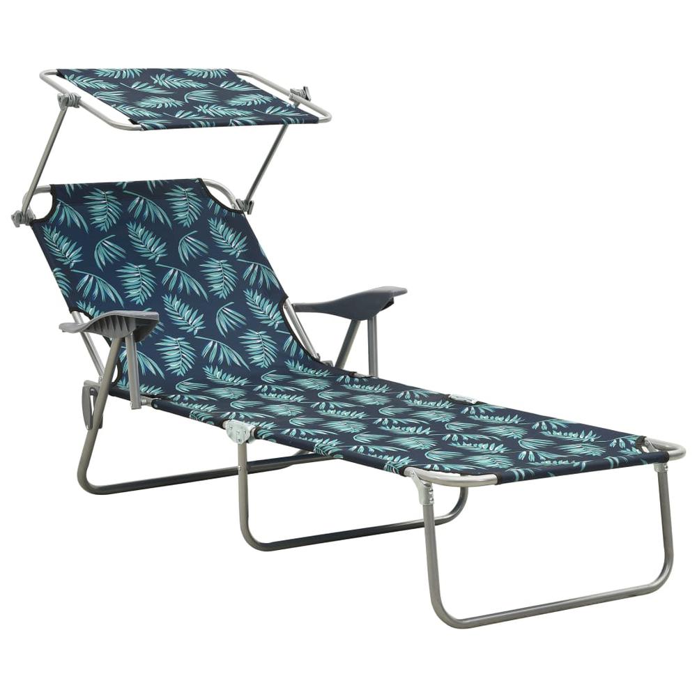 vidaXL Sun Lounger with Canopy Steel Leaf Print, 310338