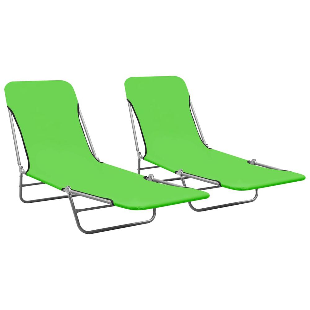 vidaXL Folding Sun Loungers 2 pcs Steel and Fabric Green, 310343