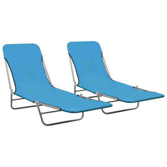 vidaXL Folding Sun Loungers 2 pcs Steel and Fabric Blue, 310344