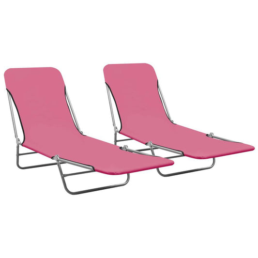 vidaXL Folding Sun Loungers 2 pcs Steel and Fabric Pink, 310345