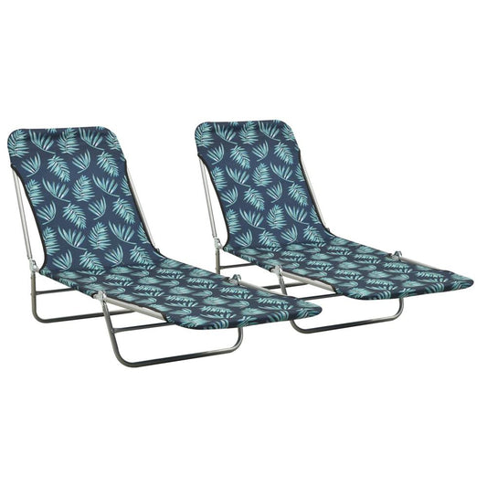 vidaXL Folding Sun Loungers 2 pcs Steel and Fabric Leaf Pattern, 310346