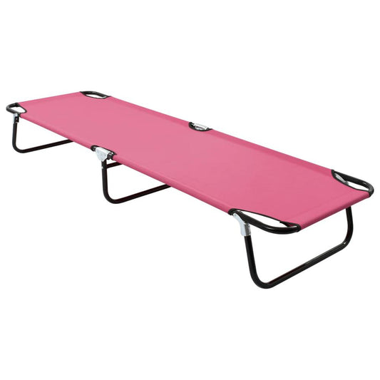 vidaXL Folding Sun Lounger Steel Pink, 310349