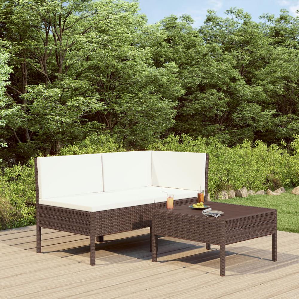 vidaXL 3 Piece Garden Lounge Set with Cushions Poly Rattan Brown, 310185