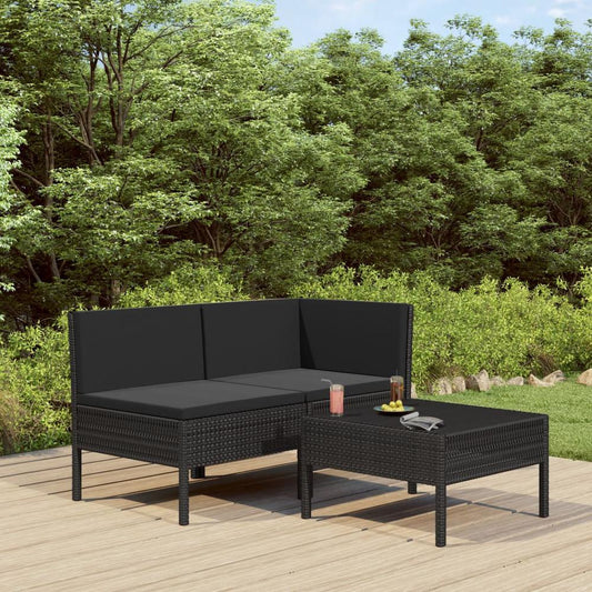 vidaXL 3 Piece Garden Lounge Set with Cushions Poly Rattan Black, 310187