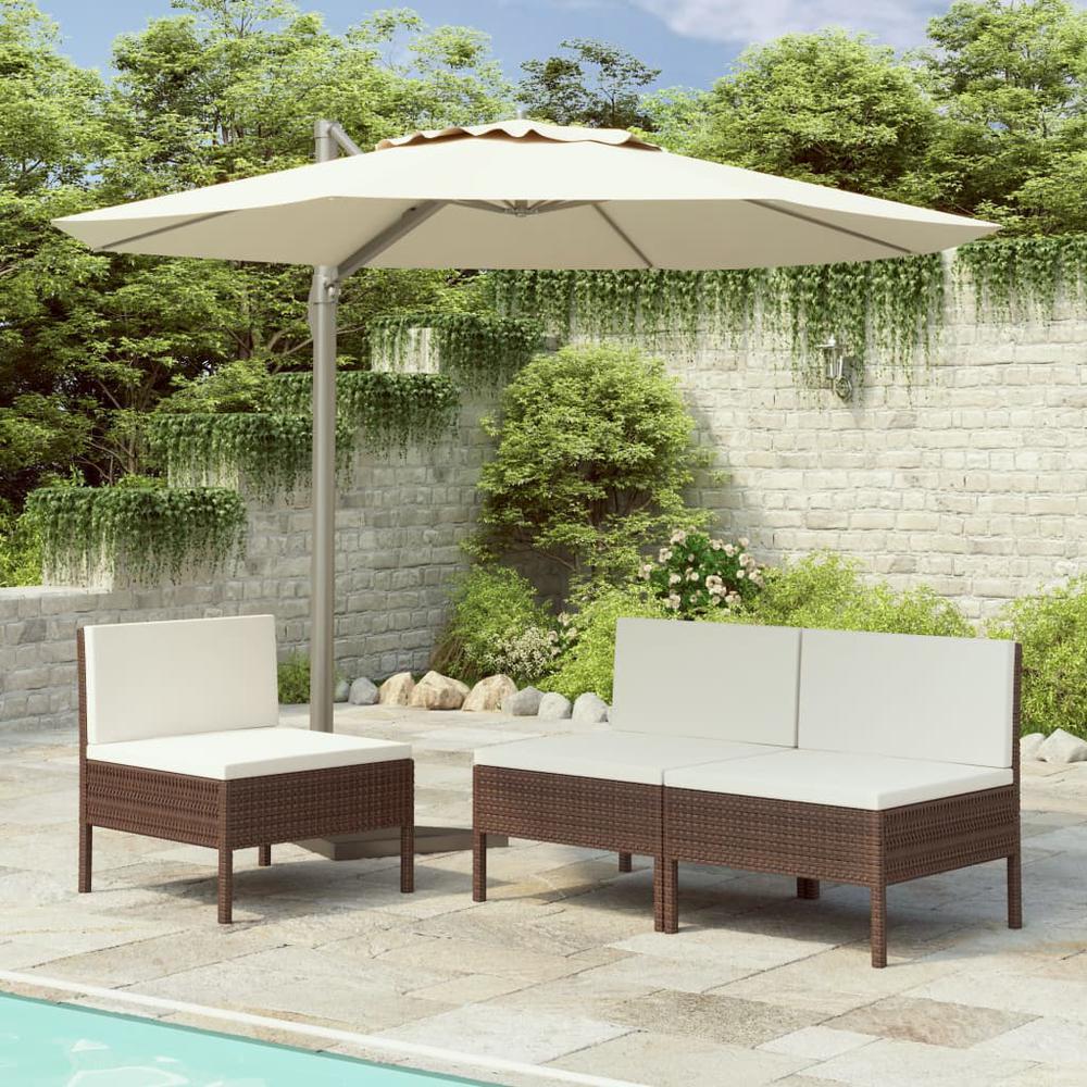 vidaXL Garden Chairs 3 pcs with Cushions Poly Rattan Brown, 310189