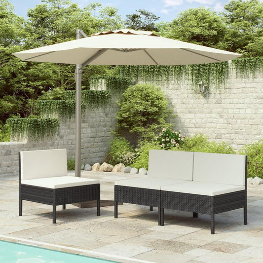 vidaXL Garden Chairs 3 pcs with Cushions Poly Rattan Black, 310190