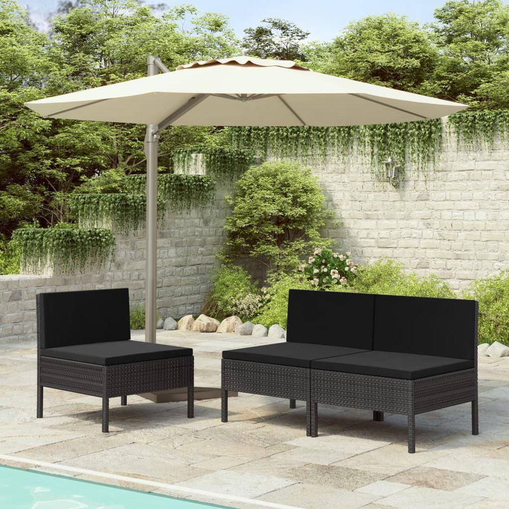 vidaXL Garden Chairs 3 pcs with Cushions Poly Rattan Black, 310191