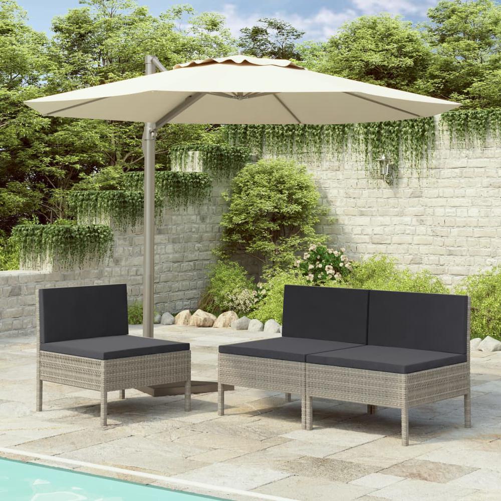 vidaXL Garden Chairs 3 pcs with Cushions Poly Rattan Gray, 310192