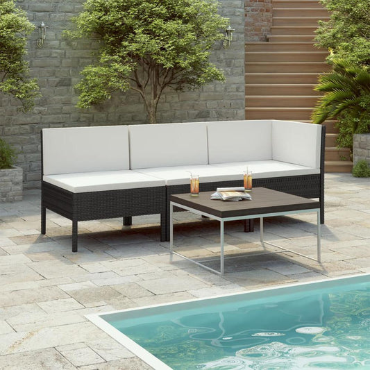 vidaXL 3 Piece Garden Lounge Set with Cushions Poly Rattan Black, 310202