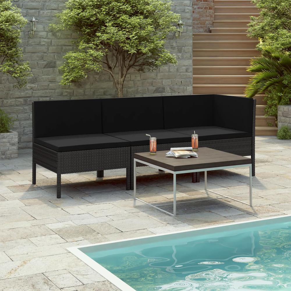 vidaXL 3 Piece Garden Lounge Set with Cushions Poly Rattan Black, 310203