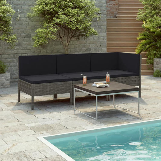 vidaXL 3 Piece Garden Lounge Set with Cushions Poly Rattan Gray, 310204