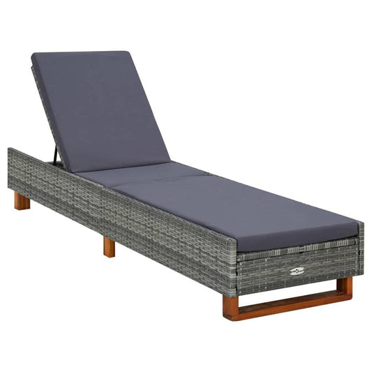 vidaXL Sunbed with Cushion Poly Rattan Gray 0473