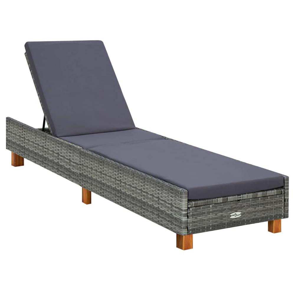 vidaXL Sunbed with Cushion Poly Rattan Gray 0475