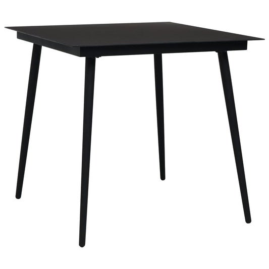 vidaXL Garden Dining Table Black 31.5"x31.5"x29.1" Steel and Glass, 312157