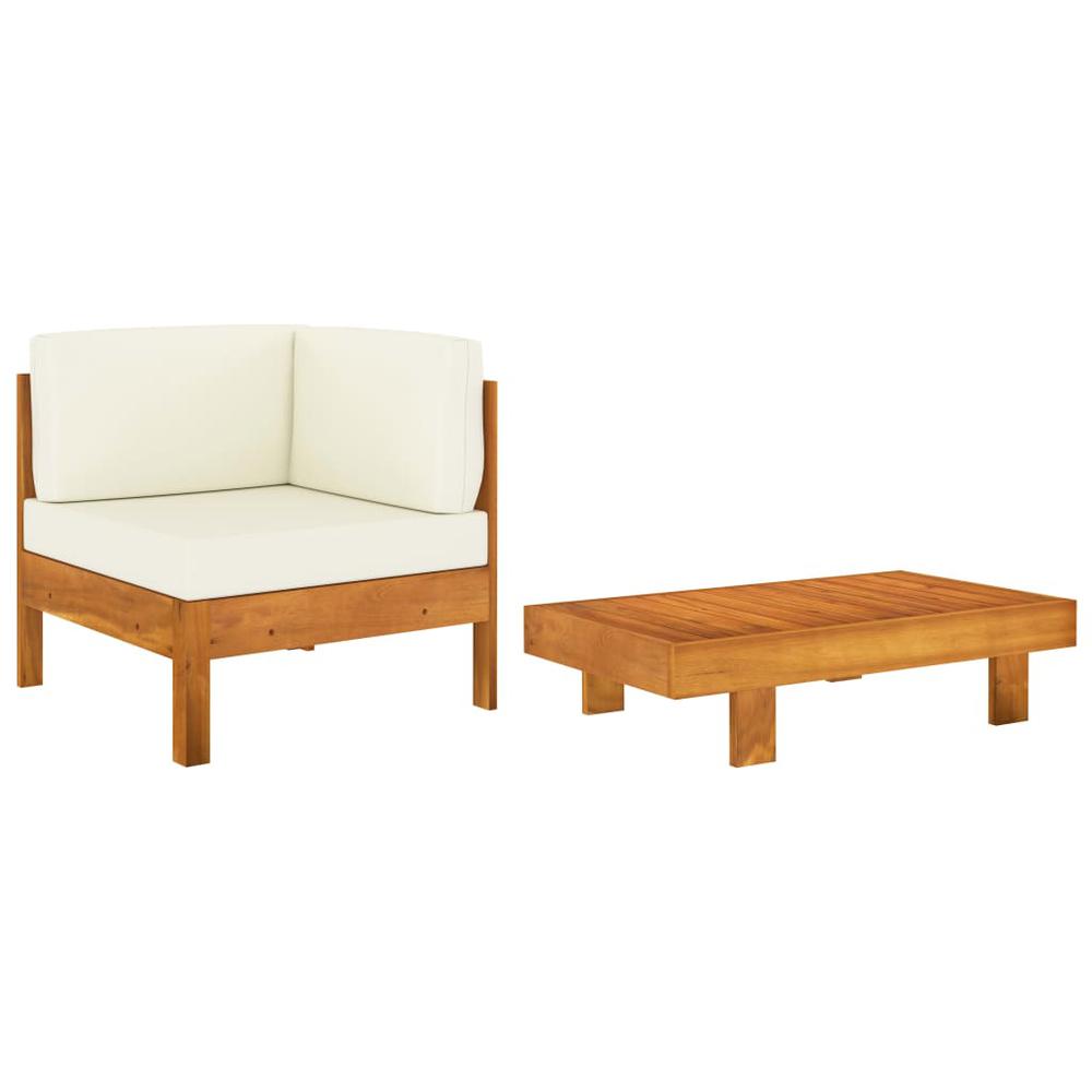 vidaXL 2 Piece Garden Lounge Set with Cream White Cushions Acacia Wood 0636