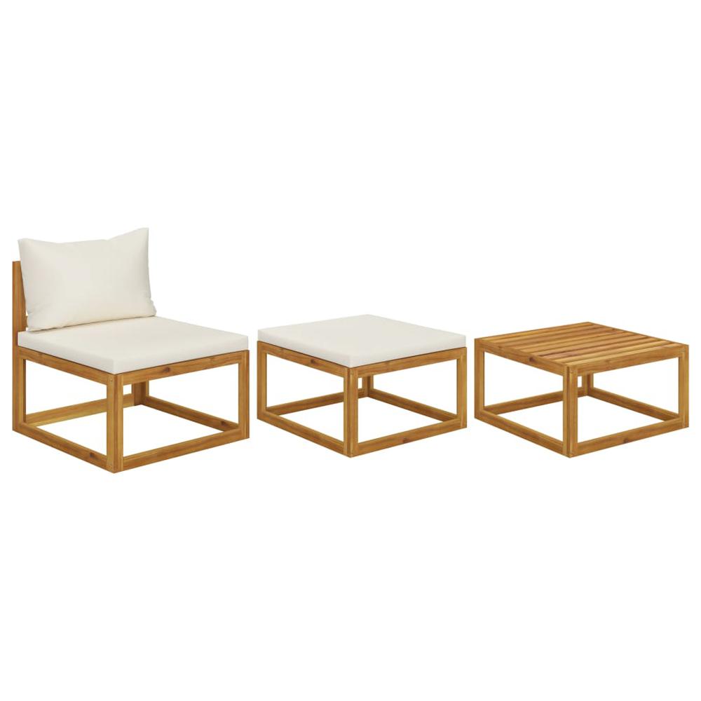 vidaXL 3 Piece Garden Lounge Set with Cream Cushions Solid Acacia Wood, 311855