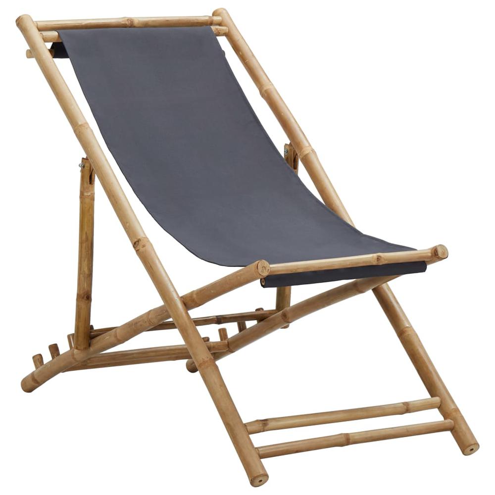 vidaXL Deck Chair Bamboo and Canvas Dark Gray, 313018