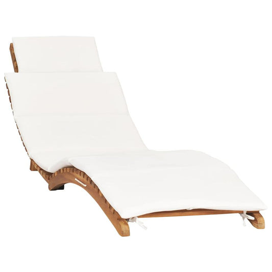 vidaXL Folding Sun Lounger with Cream White Cushion Solid Teak Wood, 310667