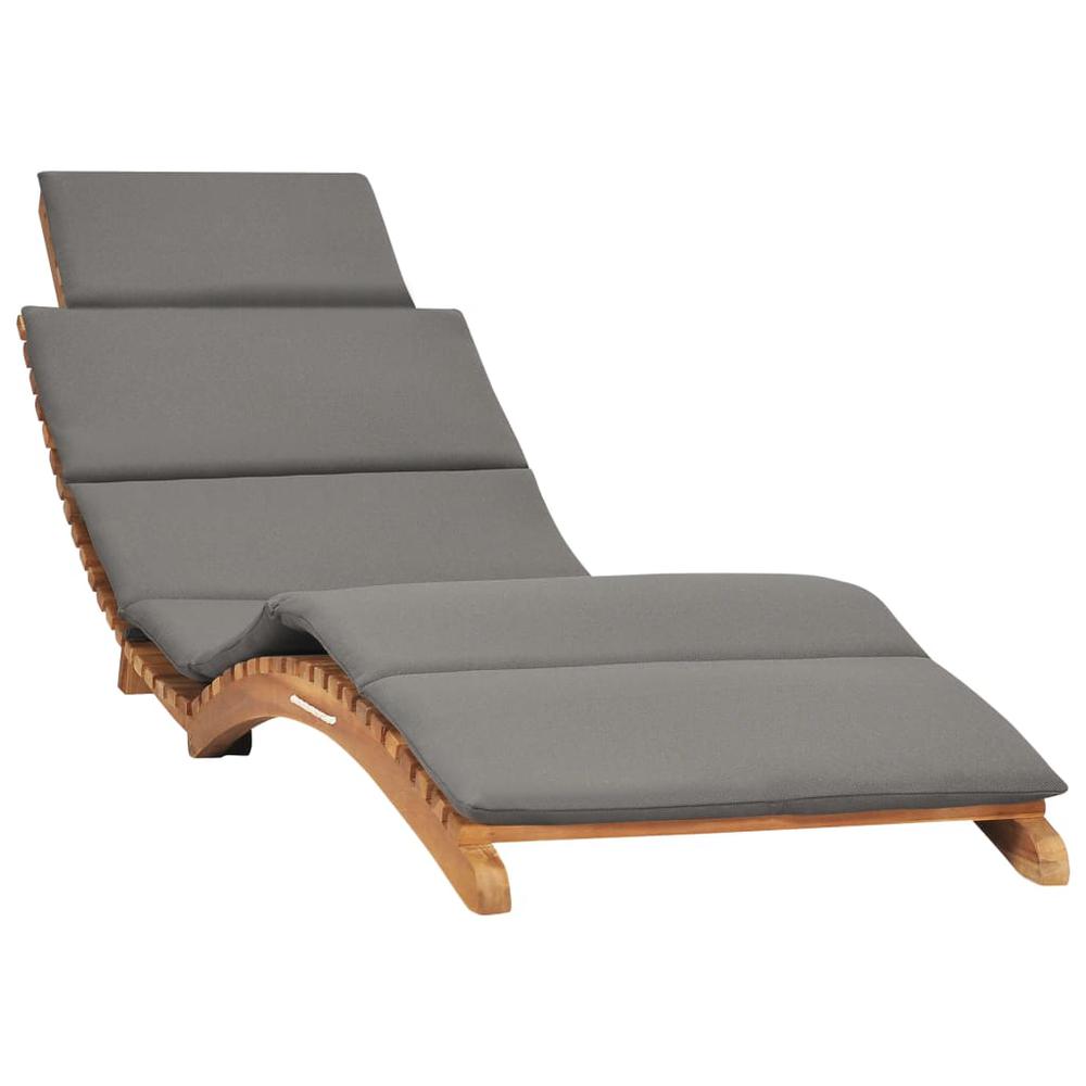 vidaXL Folding Sun Lounger with Dark Gray Cushion Solid Teak Wood, 310668