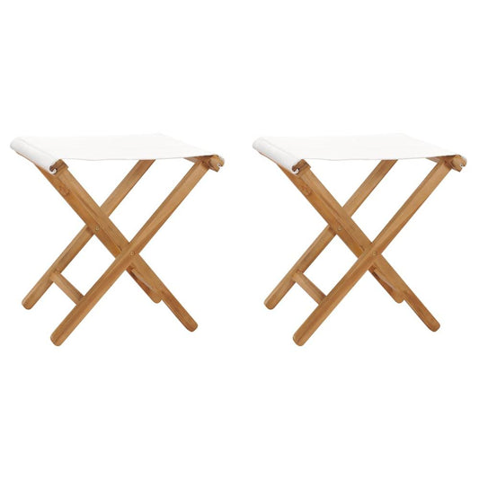 vidaXL Folding Chairs 2 pcs Solid Teak Wood and Fabric Cream White, 310669