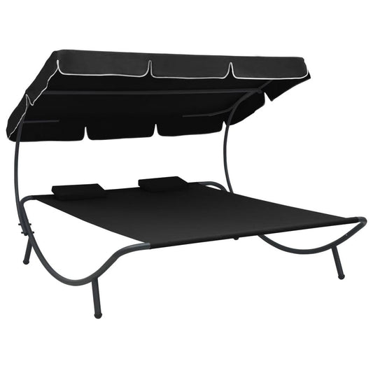 vidaXL Outdoor Lounge Bed with Canopy and Pillows Black, 313521