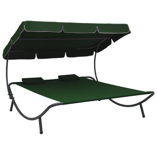 vidaXL Outdoor Lounge Bed with Canopy and Pillows Green, 313522