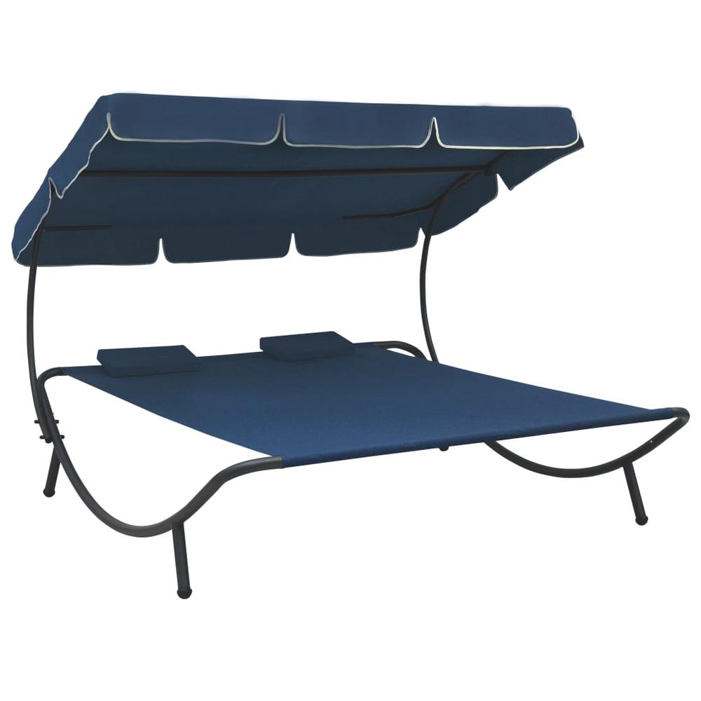 vidaXL Outdoor Lounge Bed with Canopy and Pillows Blue, 313523