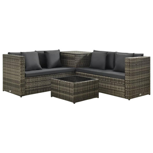 vidaXL 4 Piece Garden Lounge Set with Cushions Poly Rattan Gray, 313130