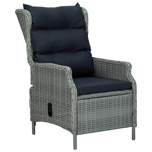 vidaXL Reclining Garden Chair with Cushions Poly Rattan Light Gray, 313301