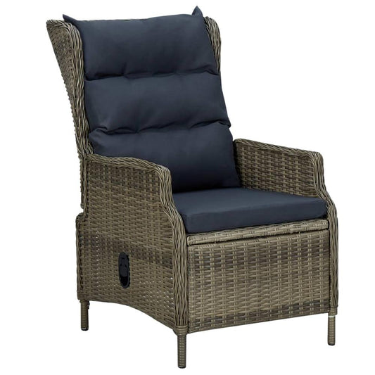 vidaXL Reclining Garden Chair with Cushions Poly Rattan Brown, 313302