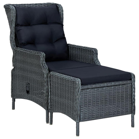 vidaXL Reclining Garden Chair with Footstool Poly Rattan Dark Gray, 313303