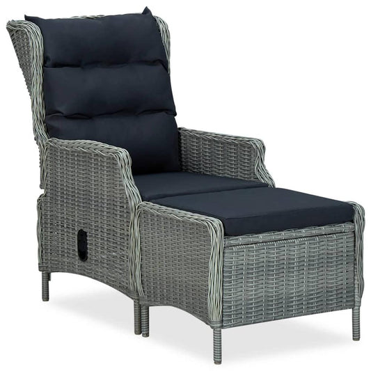 vidaXL Reclining Garden Chair with Footstool Poly Rattan Light Gray, 313304