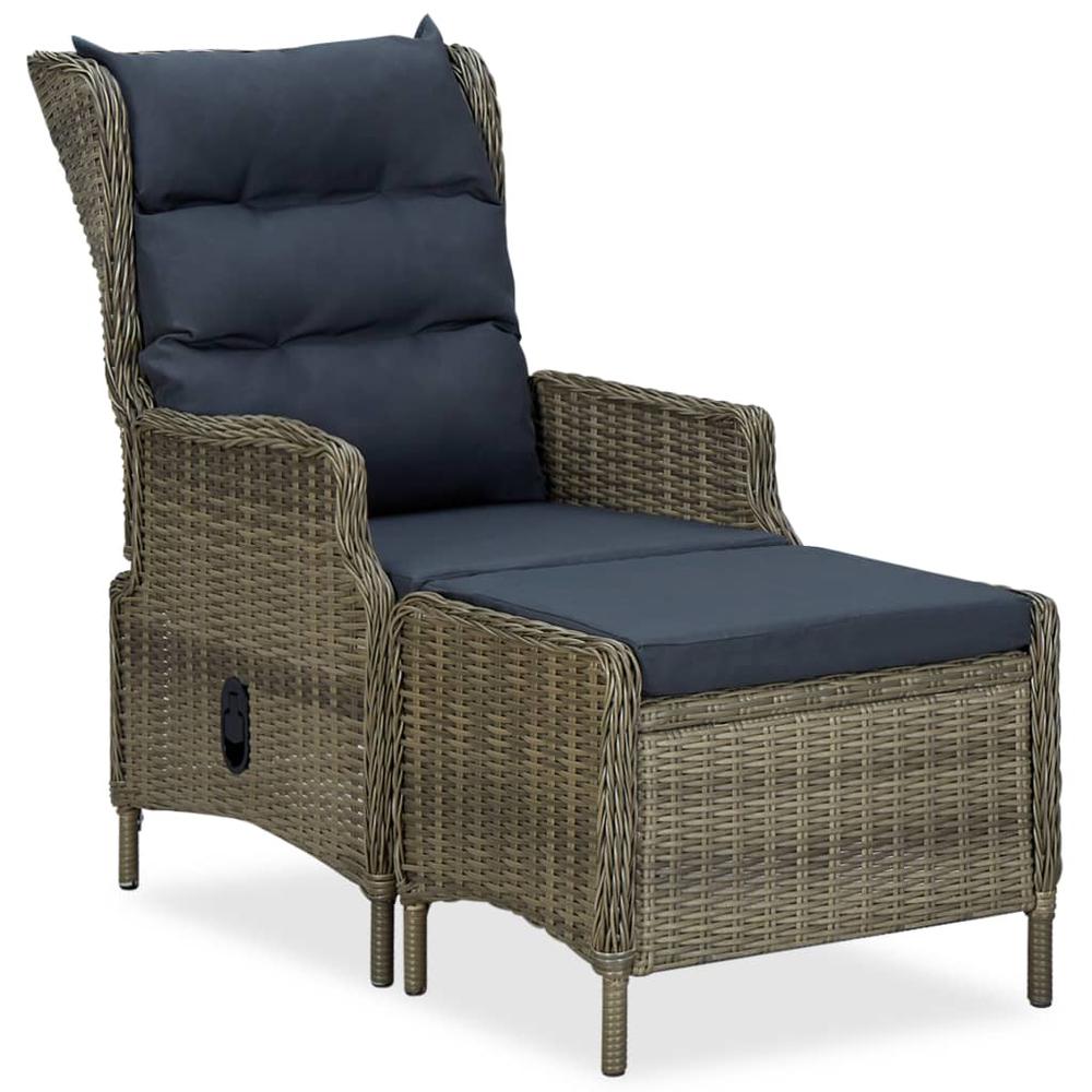 vidaXL Reclining Garden Chair with Footstool Poly Rattan Brown, 313305