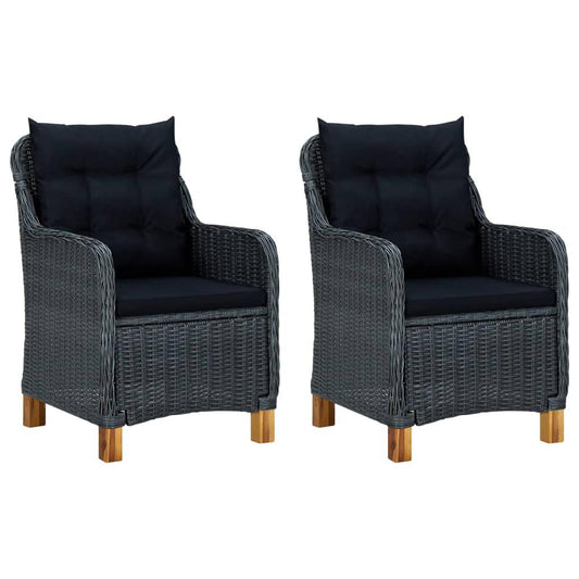 vidaXL Garden Chairs with Cushions 2 pcs Poly Rattan Dark Gray, 313316