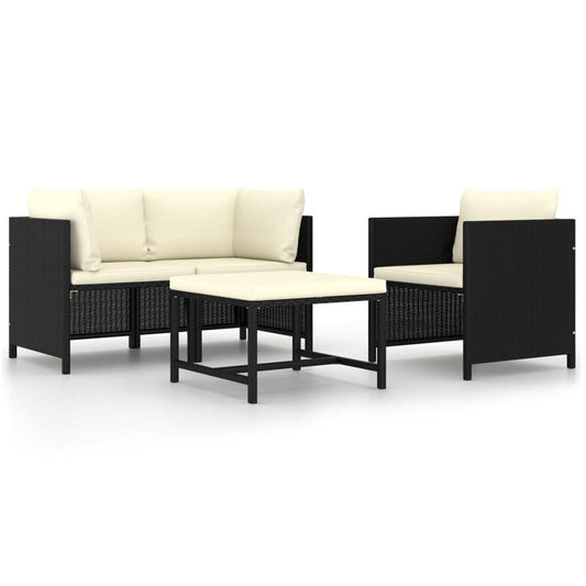 vidaXL 4 Piece Garden Sofa Set with Cushions Black Poly Rattan 3518