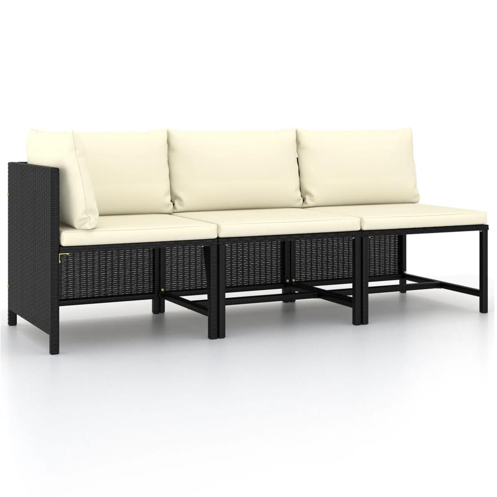 vidaXL 3 Piece Garden Sofa Set with Cushions Black Poly Rattan 3519