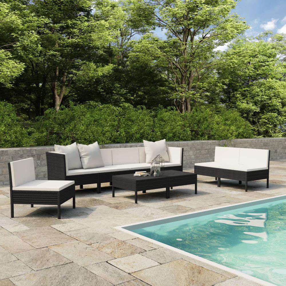 vidaXL 9 Piece Garden Lounge Set with Cushions Poly Rattan Black, 3056970