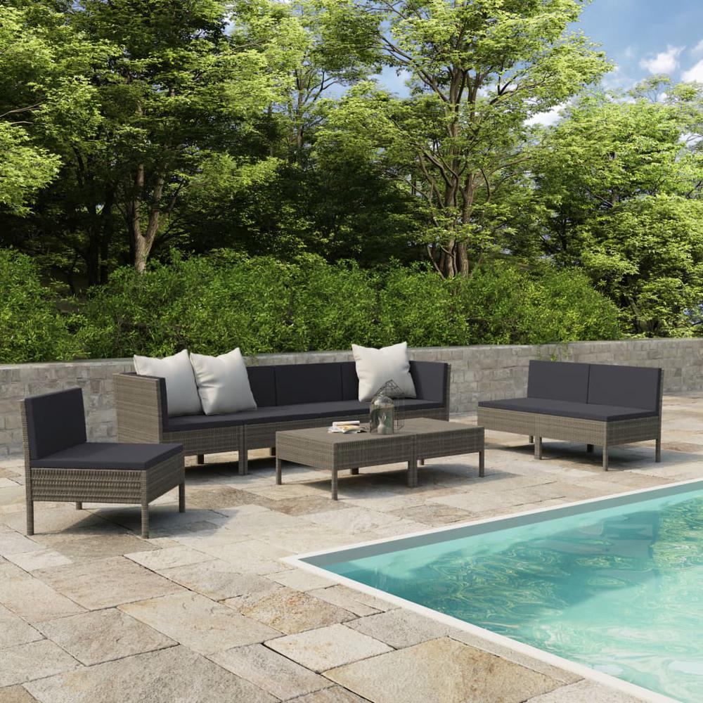 vidaXL 9 Piece Garden Lounge Set with Cushions Poly Rattan Gray, 3056972