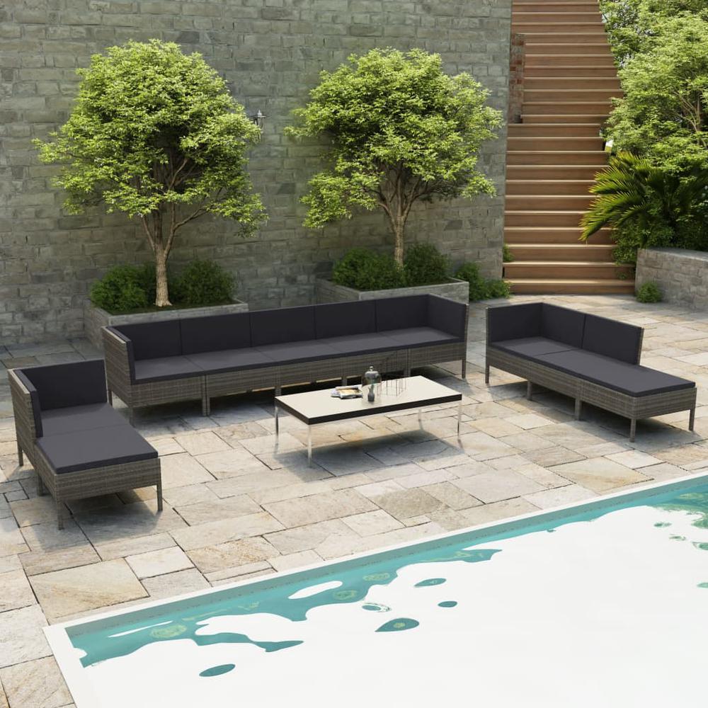 vidaXL 10 Piece Garden Lounge Set with Cushions Poly Rattan Gray, 3056976