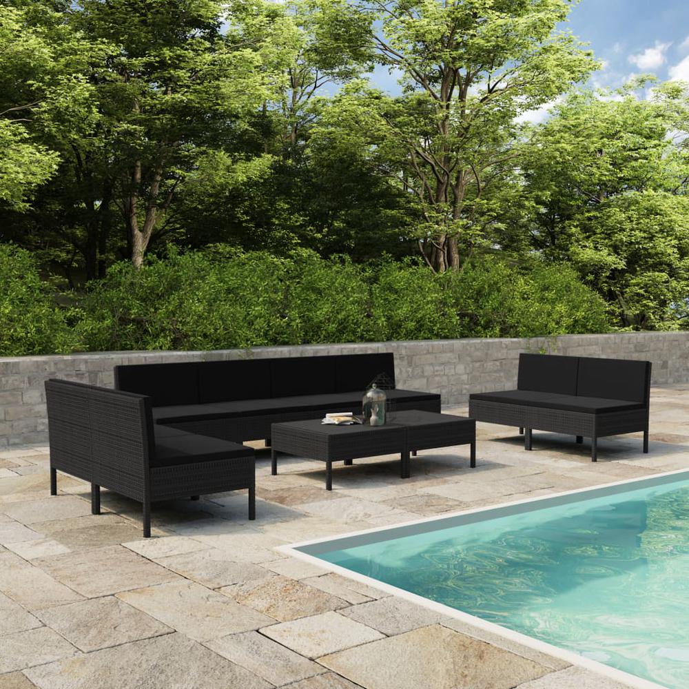 vidaXL 10 Piece Garden Lounge Set with Cushions Poly Rattan Black, 3056979