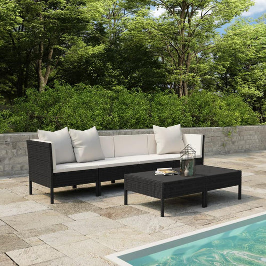 vidaXL 6 Piece Garden Lounge Set with Cushions Poly Rattan Black, 3056982