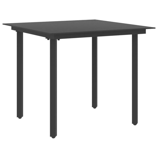 vidaXL Garden Dining Table Black 31.5"x31.5"x29.1" Steel and Glass, 313109