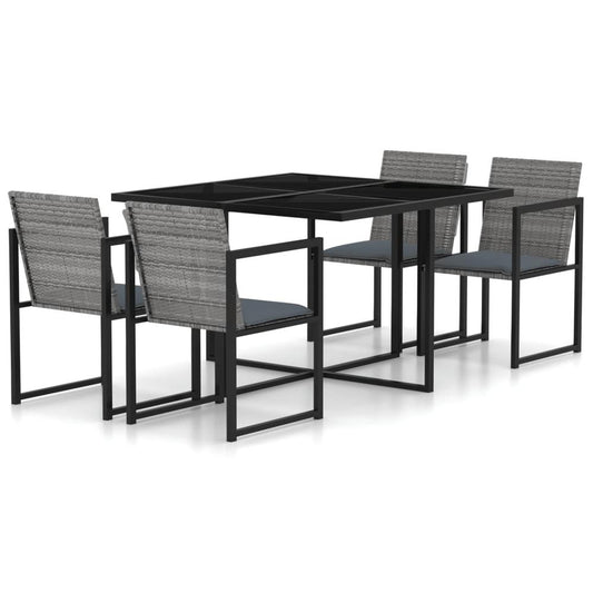 vidaXL 5 Piece Outdoor Dining Set with Cushions Poly Rattan Gray, 313117