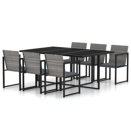 vidaXL 7 Piece Outdoor Dining Set with Cushions Poly Rattan Gray, 313118